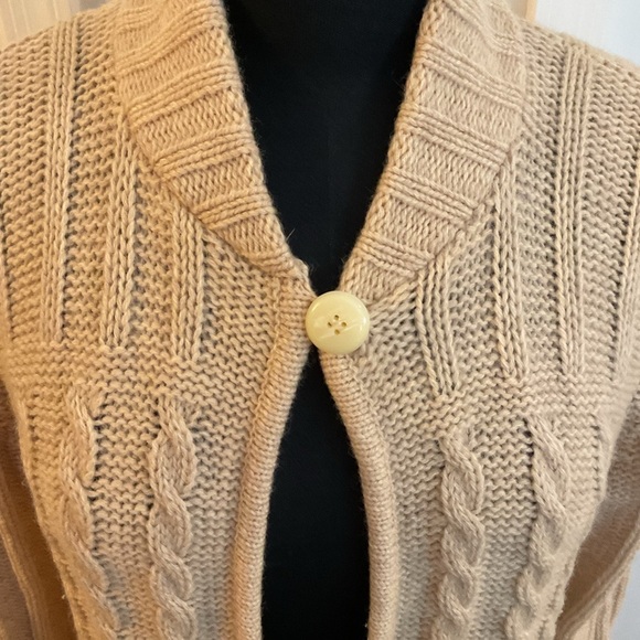 🩷 VTG Leroy Knitwear Womens Cardigan Sweater Tan Open Front Long Sleeve Sz M - Picture 4 of 9